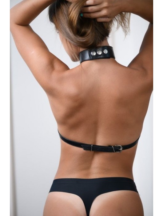 Черная кожаная сбруя с ошейником plus size из нежной кожи - БДСМ Арсенал - купить с доставкой в Жуковском