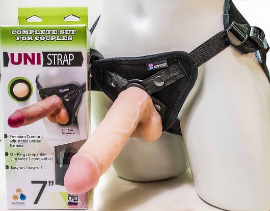 Страпон-унисекс с двумя насадками UNI strap 7  Harness - 19 и 16 см. - LOVETOY (А-Полимер) - купить с доставкой в Жуковском