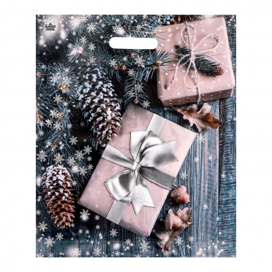 Новогодний пакет с принтом в виде подарков и вырубной ручкой (45х38 см) - Сима-Ленд - купить с доставкой в Жуковском