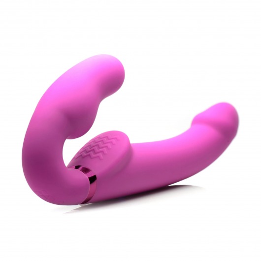 Розовый безремневой страпон с вибрацией и функцией расширения Inflatable Ergo-Fit Strapless Strap-On - XR Brands - купить с доставкой в Жуковском