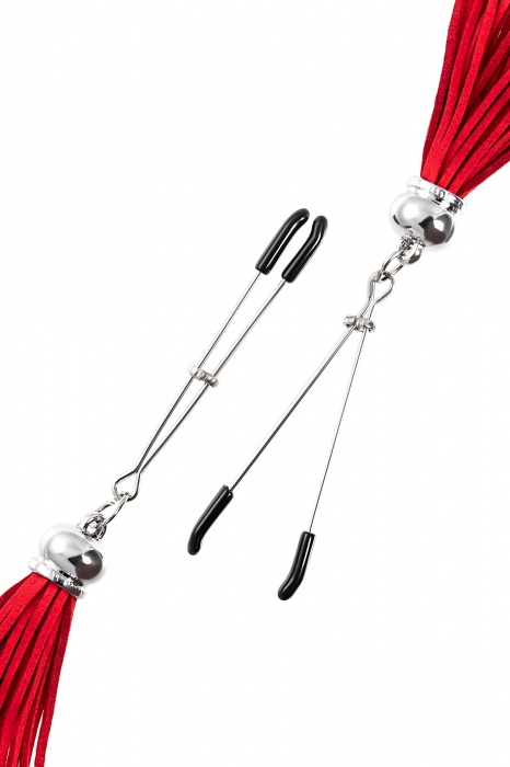 Зажимы на соски «Вилки» с красными кисточками из замши - Pecado - купить с доставкой в Жуковском