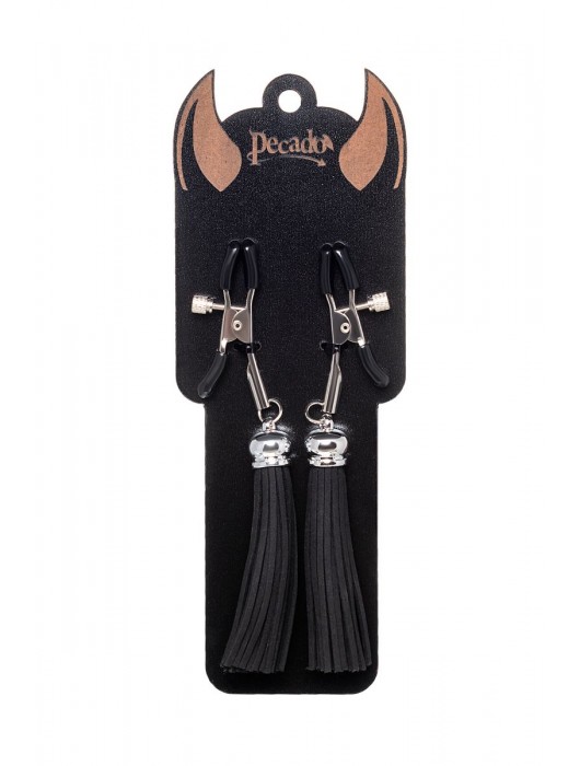 Зажимы на соски «Прищепки» с черными кисточками из замши - Pecado - купить с доставкой в Жуковском