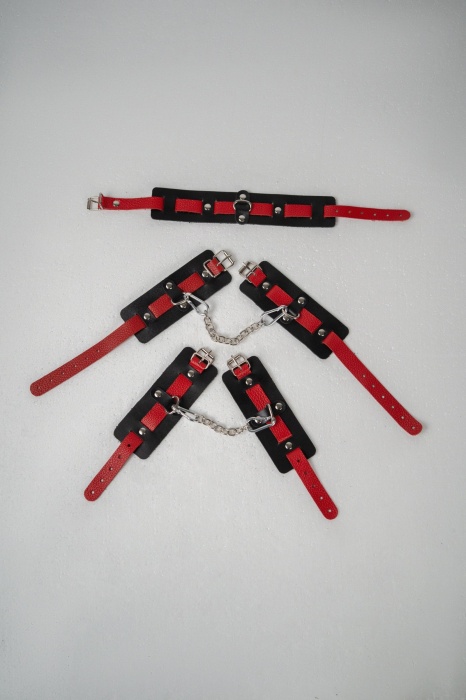 Черно-красный набор фиксаций: наручники, оковы и ошейник - Crazy Handmade - купить с доставкой в Жуковском