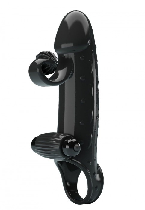 Черная вибронасадка на пенис с подхватом мошонки - 20 см. - Baile - в Жуковском купить с доставкой