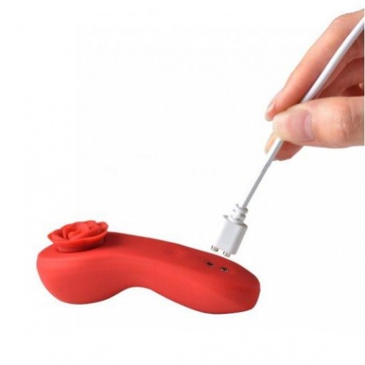 Красный вибратор в трусики Funtown Caleo с магнитным держателем-розой - Magic Motion