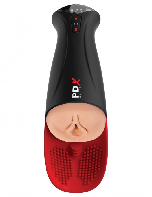 Телесный мастурбатор-вагина в черной колбе с вибрацией Fuck-O-Matic Pro XL - Pipedream - в Жуковском купить с доставкой