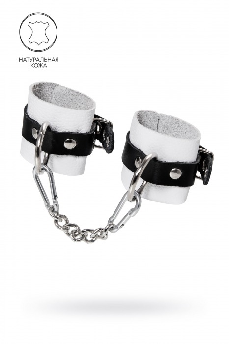 Бело-черные кожаные наручники с одним ремешком с люверсами - Pecado - купить с доставкой в Жуковском