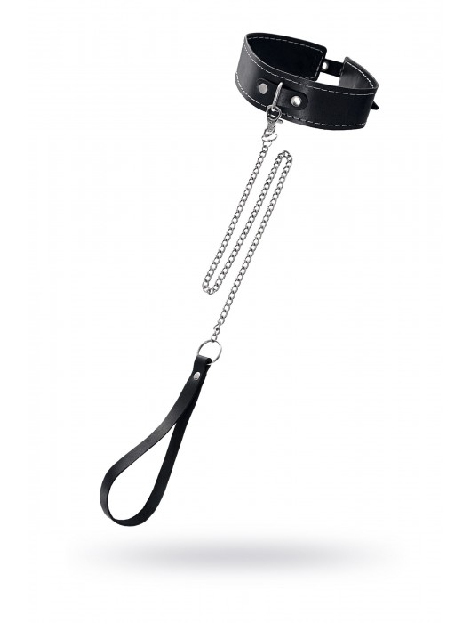 Кожаный двухслойный ошейник с белой строчкой и поводком - Pecado - купить с доставкой в Жуковском