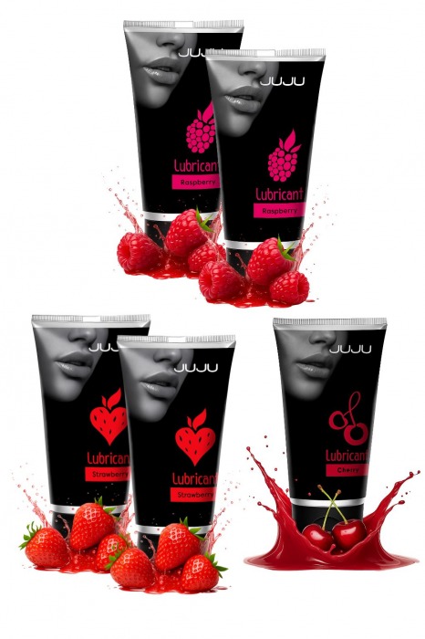 Набор из 5 съедобных лубрикантов JUJU (клубника х 2, малина х 2, вишня) - JuJu - купить с доставкой в Жуковском