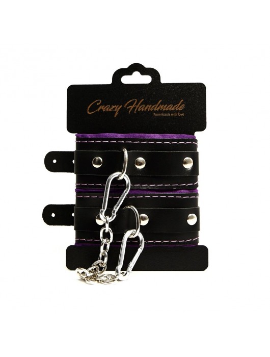 Черно-фиолетовые скругленные наручники с мягкой подкладкой - Crazy Handmade - купить с доставкой в Жуковском