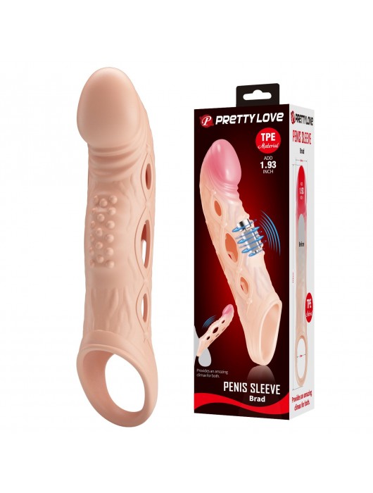 Телесная удлиняющая насадка с рельефом и вибрацией Brad - 21,3 см. - Baile - в Жуковском купить с доставкой