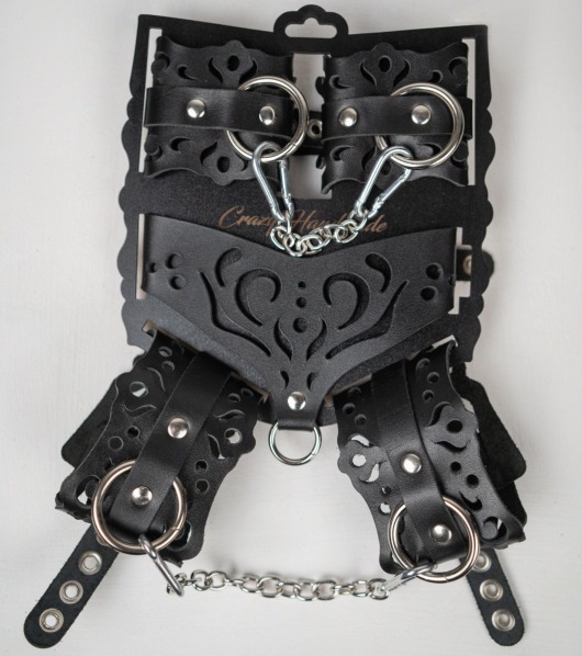 Черный ажурный кожаный набор фиксаций - Crazy Handmade - купить с доставкой в Жуковском