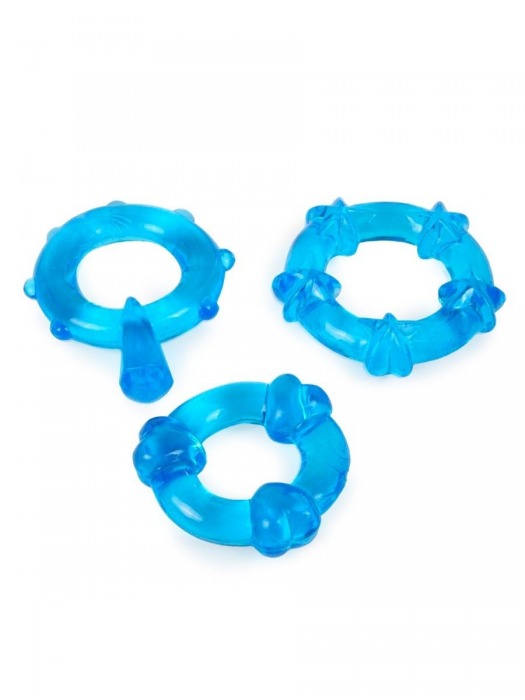 Набор из 3 синих эрекционных колец с различным рельефом - Erowoman-Eroman - в Жуковском купить с доставкой