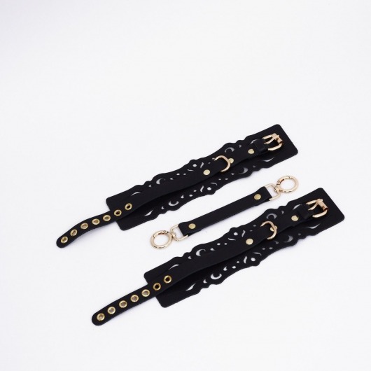 Черный кожаные оковы с узорами и золотистой фурнитурой - Crazy Handmade - купить с доставкой в Жуковском