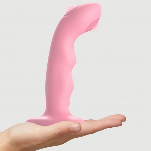 Розовая насадка-стимулятор Strap-On-Me Tapping Dildo Wave - Strap-on-me - купить с доставкой в Жуковском