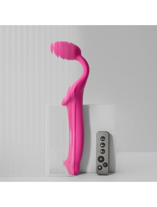 Ярко-розовый безремневой страпон Strap-on-me Vibrating Bendable Strap-On size L - Strap-on-me - купить с доставкой в Жуковском