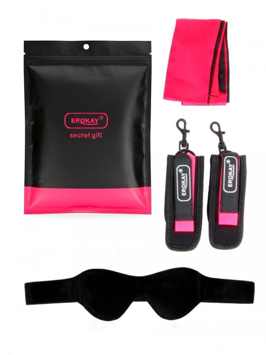 Черно-розовый эротический набор: маска, наручники и повязка - Erokay - купить с доставкой в Жуковском