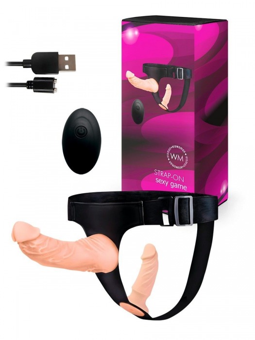 Женский страпон с 2 насадками, вибрацией и пультом ДУ - Erowoman-Eroman - купить с доставкой в Жуковском