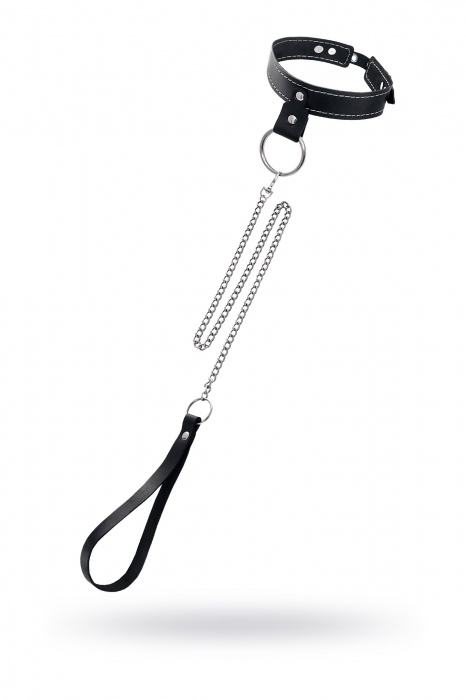 Черный узкий однослойный ошейник с серебристым поводком-цепочкой - Pecado - купить с доставкой в Жуковском