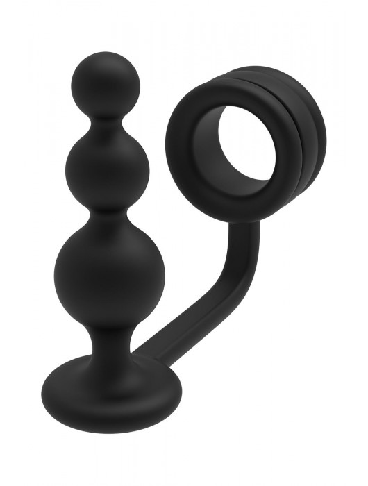 Черное эрекционное кольцо с анальной елочкой Cockring With Beaded Anal Plug - Dream Toys - в Жуковском купить с доставкой