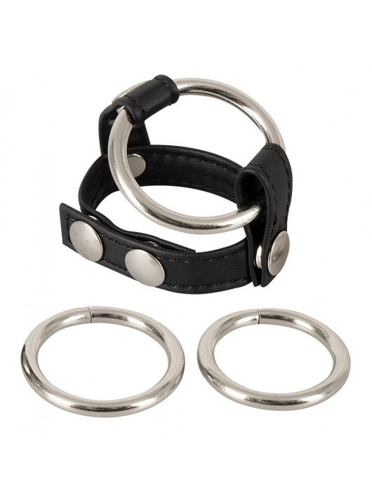 Подхват для мошонки с 3 съемными эрекционными кольцами Leder-Riemen - Orion - в Жуковском купить с доставкой