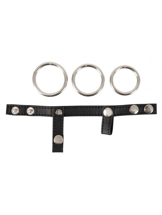 Подхват для мошонки с 3 съемными эрекционными кольцами Leder-Riemen - Orion - в Жуковском купить с доставкой