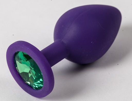 Фиолетовая силиконовая пробка с зеленым кристаллом - 9,5 см. - 4sexdreaM - купить с доставкой в Жуковском