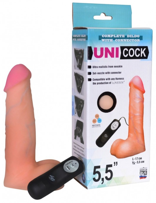 Фаллическая насадка Харнесс UNICOCK 5,5  с вибрацией - 17 см. - LOVETOY (А-Полимер) - купить с доставкой в Жуковском