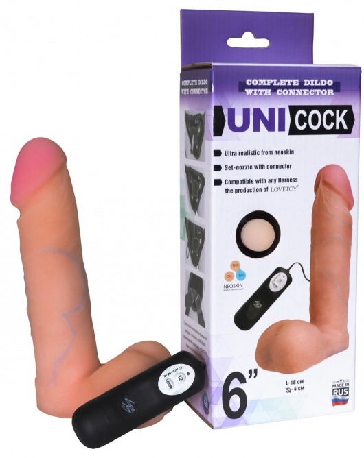 Фаллическая насадка Харнесс UNICOCK 6  с вибрацией - 18 см. - LOVETOY (А-Полимер) - купить с доставкой в Жуковском