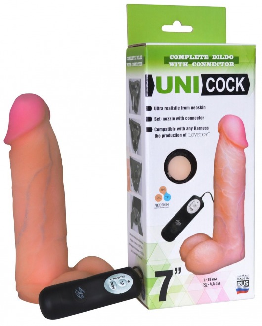 Фаллическая насадка Харнесс UNICOCK 7  с вибрацией - 19 см. - LOVETOY (А-Полимер) - купить с доставкой в Жуковском