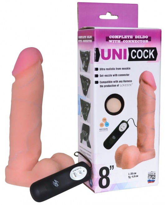 Фаллическая насадка Харнесс UNICOCK 8  с вибрацией - 20 см. - LOVETOY (А-Полимер) - купить с доставкой в Жуковском