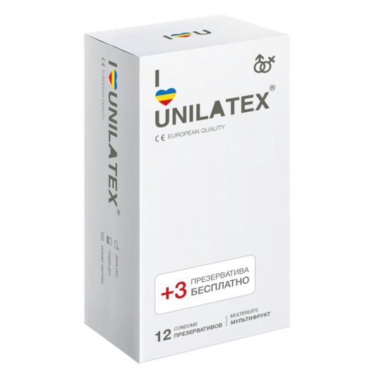 Разноцветные ароматизированные презервативы Unilatex Multifruit  - 12 шт. + 3 шт. в подарок - Unilatex - купить с доставкой в Жуковском