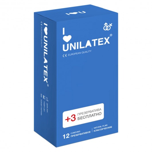 Классические презервативы Unilatex Natural Plain - 12 шт. + 3 шт. в подарок - Unilatex - купить с доставкой в Жуковском
