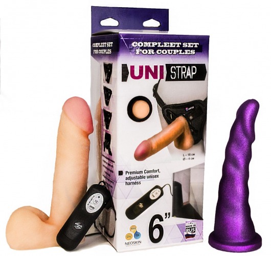 Вибрострапон с двумя насадками UniStrap - 18 и 18 см. - LOVETOY (А-Полимер) - купить с доставкой в Жуковском