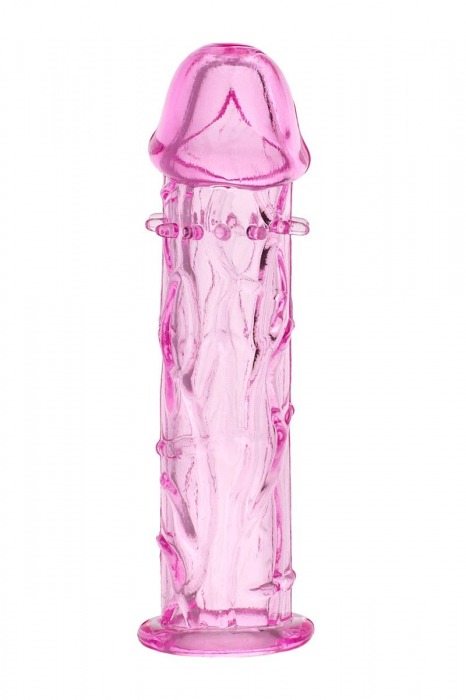 Гладкая розовая насадка с усиками под головкой - 12,5 см. - Toyfa Basic - в Жуковском купить с доставкой