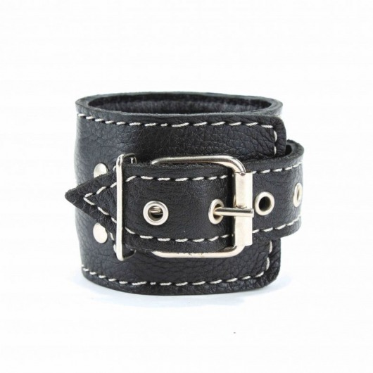 Чёрные кожаные наручники с крупной строчкой - БДСМ Арсенал - купить с доставкой в Жуковском