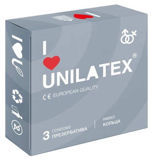 Презервативы с рёбрами Unilatex Ribbed - 3 шт. - Unilatex - купить с доставкой в Жуковском