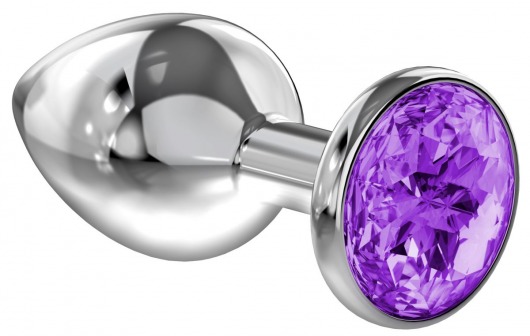 Большая серебристая анальная пробка Diamond Purple Sparkle Large с фиолетовым кристаллом - 8 см. - Lola Games - купить с доставкой в Жуковском