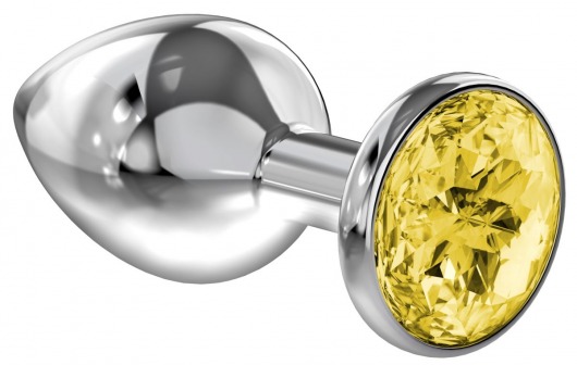 Большая серебристая анальная пробка Diamond Yellow Sparkle Large с жёлтым кристаллом - 8 см. - Lola Games - купить с доставкой в Жуковском