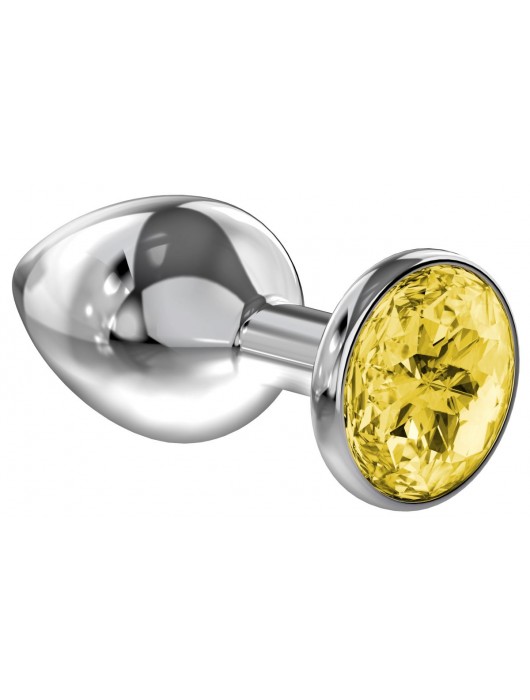 Малая серебристая анальная пробка Diamond Yellow Sparkle Small с жёлтым кристаллом - 7 см. - Lola Games - купить с доставкой в Жуковском