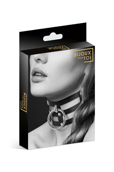Чёрный тройной чокер с большим кольцом - Bijoux Pour Toi - купить с доставкой в Жуковском