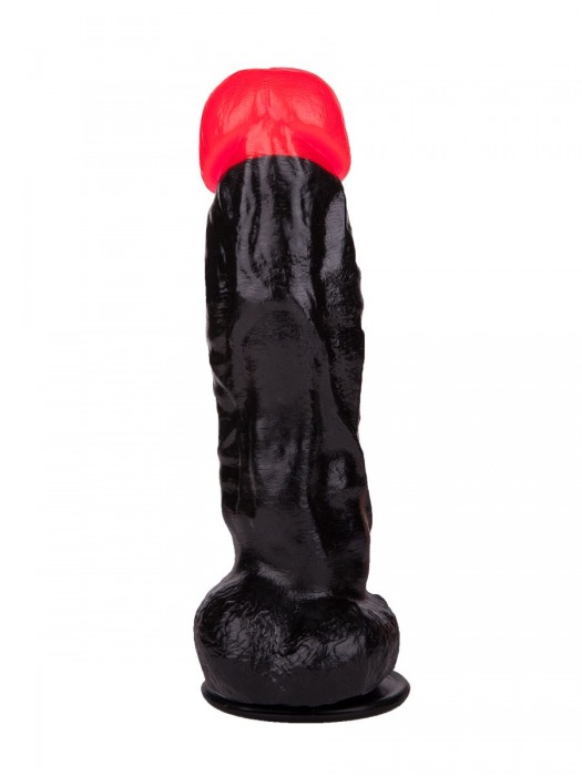 Чёрный фаллоимитатор с красной головкой - 20 см. - LOVETOY (А-Полимер)