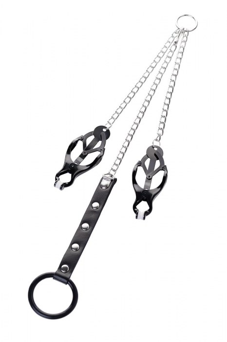 Черно-серебристые зажимы для сосков с кольцом для пениса TOYFA Metal - ToyFa - купить с доставкой в Жуковском