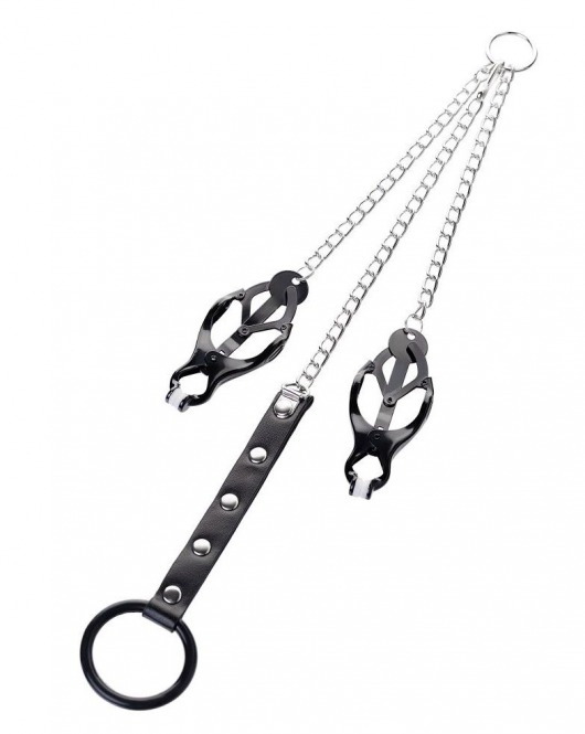 Черно-серебристые зажимы для сосков с кольцом для пениса TOYFA Metal - ToyFa - купить с доставкой в Жуковском